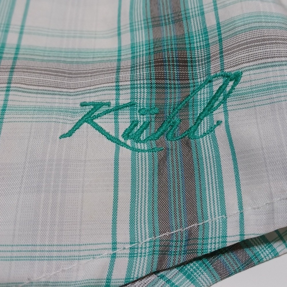 Kuhl Ionik Button Down Shirt Womens M Teal Plaid Hiking Travel Outdoor Gorpcore - Picture 5 of 9